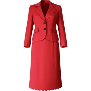 Vintage Moschino Cheap And Chic Blazer Skirt Set Red Scalloped Edge 10/ 40 Italy